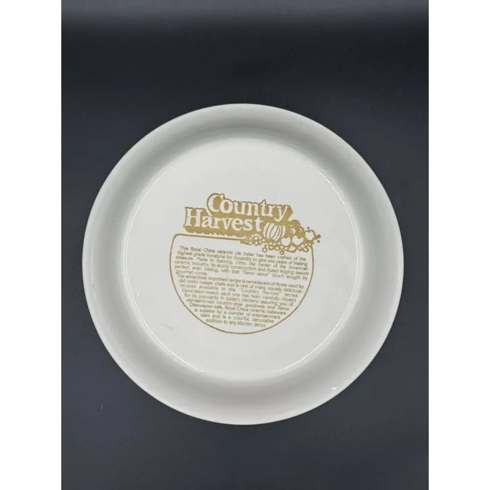Vintage Royal China Country Harvest Apple Pie Recipe Pie Plate 10” Ironstone USA